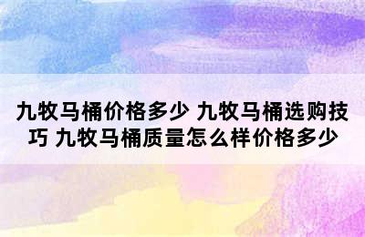 九牧马桶价格多少 九牧马桶选购技巧 九牧马桶质量怎么样价格多少